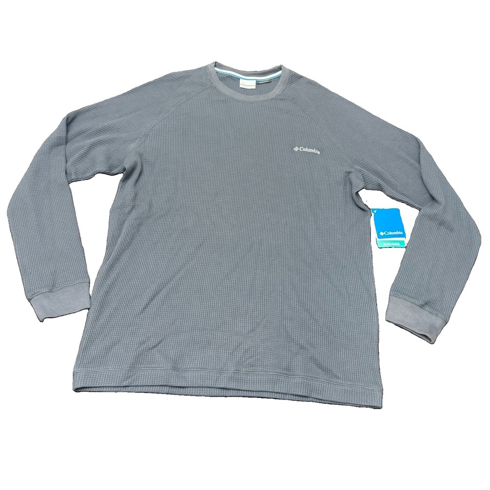 NWT Columbia Men's Pine Peak Waffle Long Sleeve Crew Neck Heather Grey Size XL